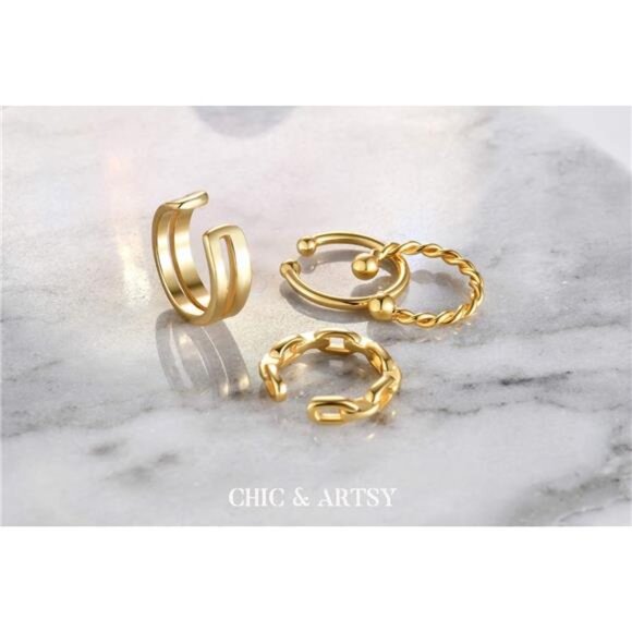 Cuff Earrings 925 Sterling Silver Ear Cuff Earrings Non-Piercing Fake Cuff - Picture 4 of 7